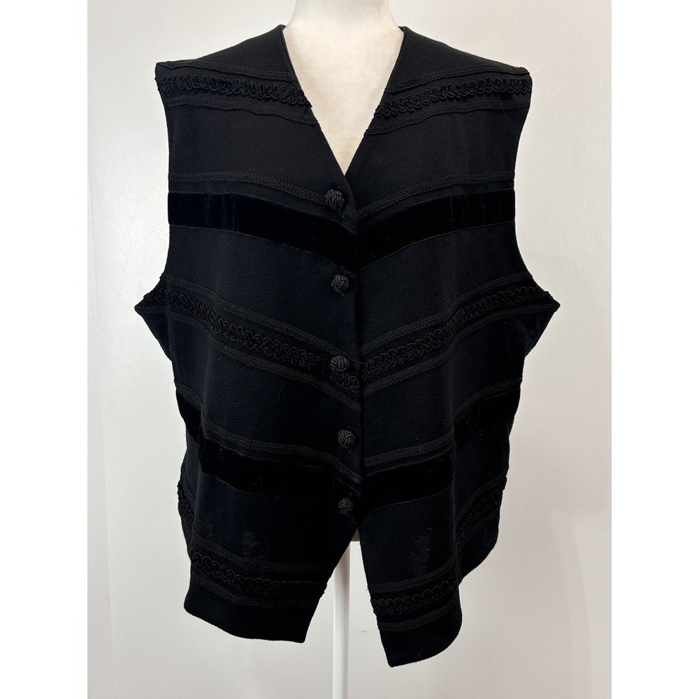 Vtg Theo Miles Mixed Media Knit Sweater Vest Sz 3X Plus Women's Black Frog Knot